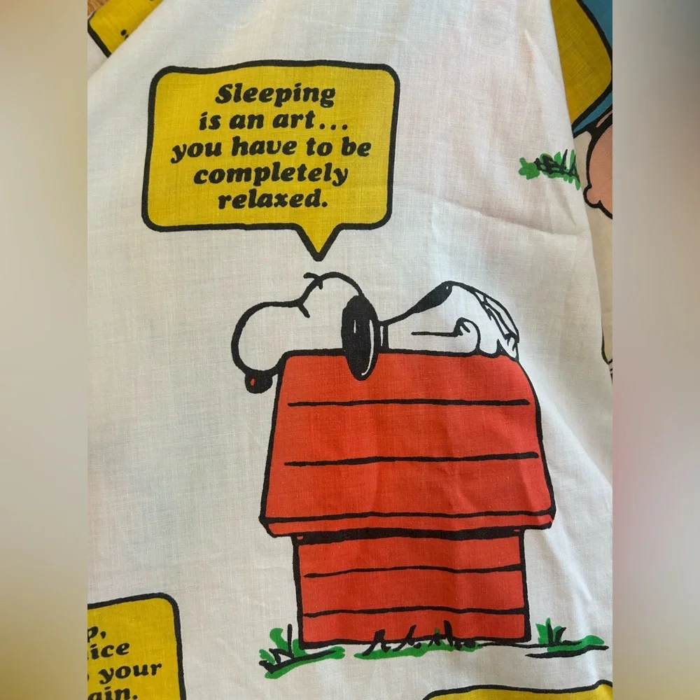 Vintage 1971 JC Penny Peanuts Snoopy “Happiness is” Double Full Fitted Sheet